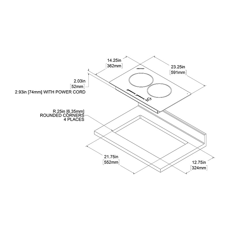 Bridge Induction 2 Burner Landscape, 240V - Zzue Creation