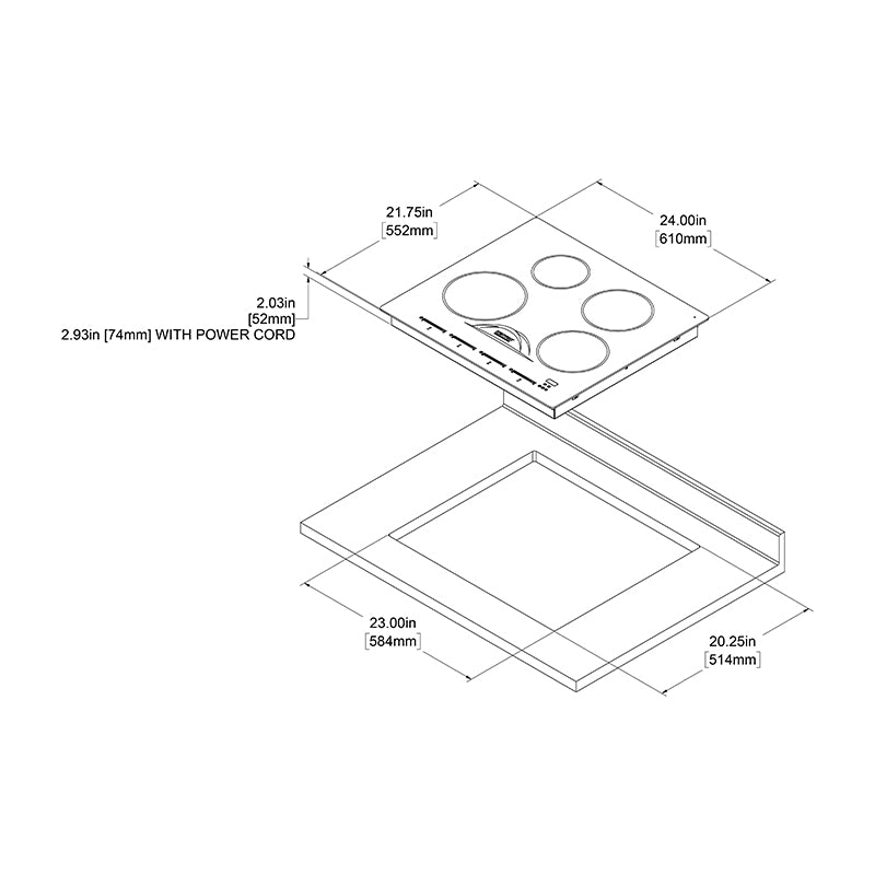 24" Bridge Induction - 4 Burner, 240V - Zzue Creation