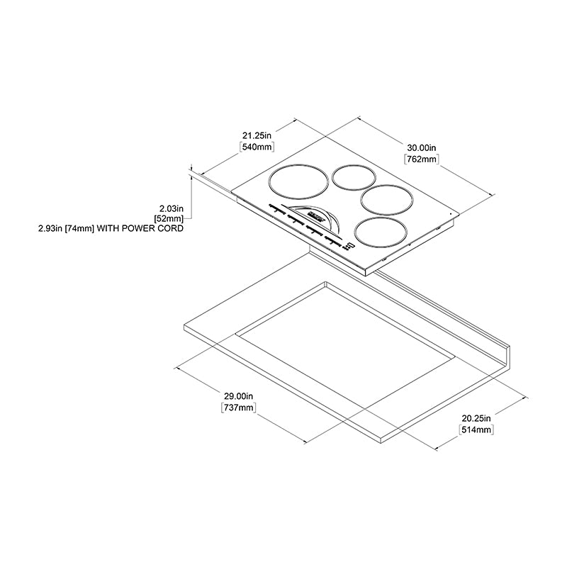 30" Bridge Induction - 4 Burner, 240V - Zzue Creation