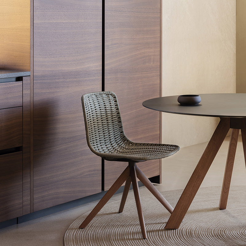 Lapala Hand-woven Chair with Pyramid-shaped Solid Wood Base - Zzue Creation