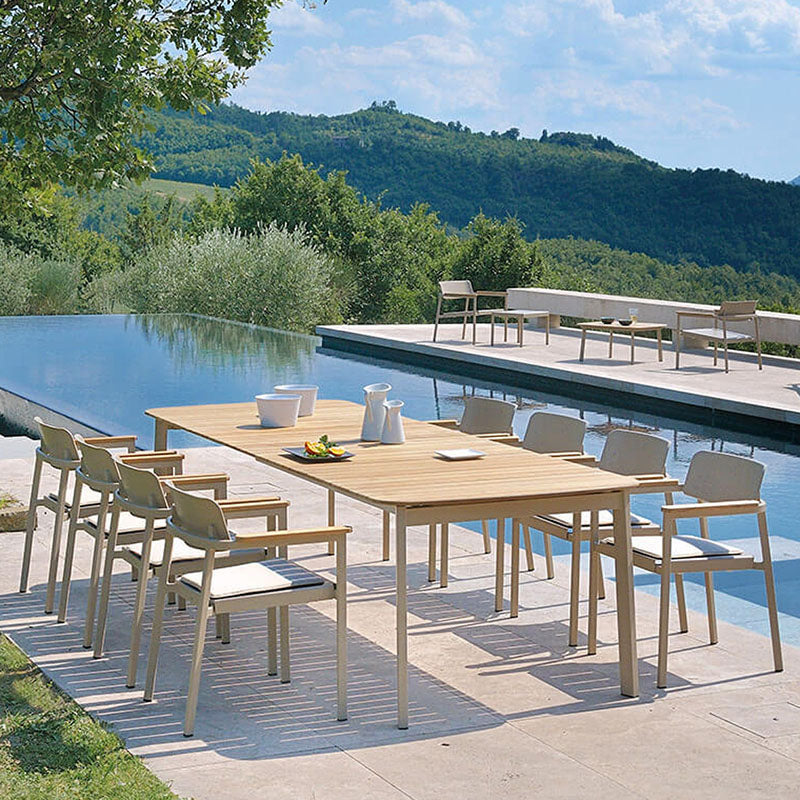 Shine Extensible Table with Teak Top 180+56+56x100 - Zzue Creation